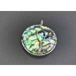 GP Round - Abalone Round Style With Silver plated Tree Wire pendant - 2 inch 
