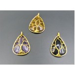 GP Teardrop - Tree of Life Wired on Teardrop Gemstone Pendant (Gold plated) - Assorted Stone Available