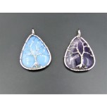 GP Tree of Life Wired on Teardrop Gemstone Pendant (Silver Plated) - Assorted Stone Available