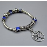 Blue Eye Bracelet - with Tree of life Charms silver finish
