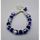 Blue Eye Bracelet - with One Hamsha and 2 Cones Charm Silver finish