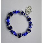 Blue Eye Bracelet - with Hamsha and Beads Charm silver finish - 10 pcs pack