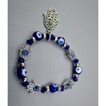 Blue Eye Bracelet - with One Hamsha and 4 small hamsha Charm Silver finish
