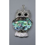 GP Owl - Wrapped Gemstone Owl Pendant - Abalone