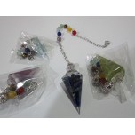 GP Pendulum Shaped Gemstone Pendant with chips inside and 7 chakra sphere - assorted chips stones available