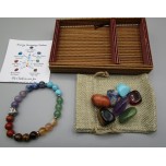 8 mm Gemstone Round Bead Bracelet - Chakra stone with Heart charm, Spacer, Display box, and 7 Tumble stones - 10 pcs pack