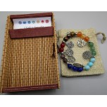 8 mm Gemstone Round Bead Bracelet - Chakra stone with 7 Stainless Steel spacer charms and Display box - 10 pcs pack