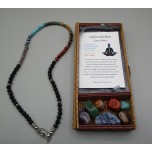 Chakra Necklace with 5 beads each stone, 20 inch, Stainless Steel, Display Box and 7 tumble stones - 10 pcs pack