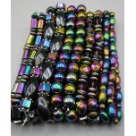 Hematite Magnetic Rainbow Stretch Bracelet Assorted Styles 2 - 10 piece pack