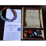 8 mm Gemstone Round Bead Bracelet - Chakra stone with Flower of Life charm, Spacer, Display box, and 7 Tumble stones - 10 pcs pack