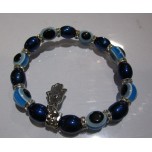 Blue Color Crystal Bracelet - with eye beads and Hamsha - 10 pc pack
