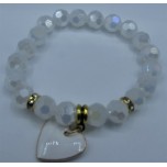 Crystal Bracelet 10 mm Faceted with Heart - White color 
