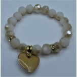 Crystal Bracelet 10 mm Faceted with Heart - Pink Color