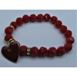 Crystal Bracelet 10 mm Faceted with Heart - Red Color