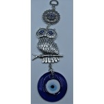 Eye Metal Pendant - Blue Eye with Owl (4 x 7 cm on Owl)