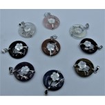 GP Round - Gemstone Round Shape Pendant with flowers and Bail - Assorted Stone Available
