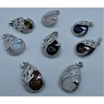 Gemstone Teardrop Pendant with Swan and Bail - Assorted stone available