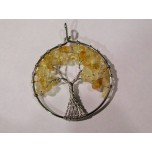 GP Round - Large Silver Plated Round Shape Tree of Life Gemstone Pendant- (50mm OD) assorted stones available!
