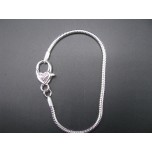 7.5 Inch Large Hole Rhodium Plated Bracelet with Heart Clasp