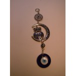 Eye Metal Pendant - Blue Eye with Owl and Crescent Moon
